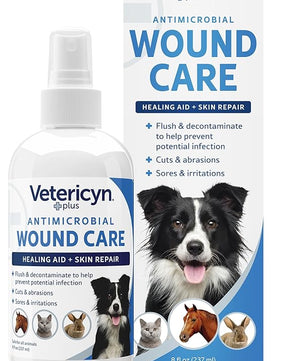 Vetericyn Plus Dog Wound Care Spray | Healing Aid and Skin Repair, Clean Wounds, Relieve Dog Skin Allergies, Safe for All Animals. 8 ounces