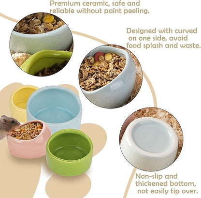 VanEnjoy 2 Pack Medium Hamster Food Bowl Ceramic Guinea Pig Food Dish No Spill Hamster Food and Water Bowl Small Animal Food Bowl - Pink and Blue
