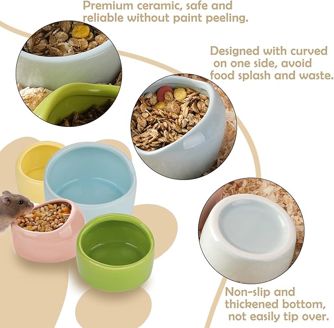VanEnjoy 2 Pack Small Hamster Food Bowl Ceramic Guinea Pig Food Dish No Spill Hamster Food and Water Bowl Small Animal Food Bowl - Pink and Blue