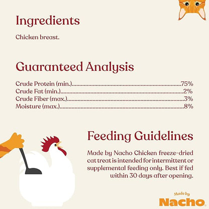 Made by Nacho Freeze-Dried Chicken Breast Meal Topper, Mixer or Treat 3.5oz | High Protein, Pure Chicken Ingredients | Premium Cage-Free Chicken Breast | Crunchy Texture