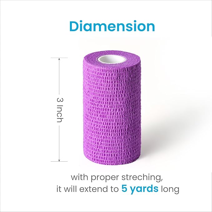 WePet Pet Wrap, Self-Adhesive Non-Woven Bandage, Emergency Cohesive Gauze, for Dogs, Cats, Horse, Birds, Wounds, Wrist Healing, Ankle Sprain, 3 Inch, 4 Rolls