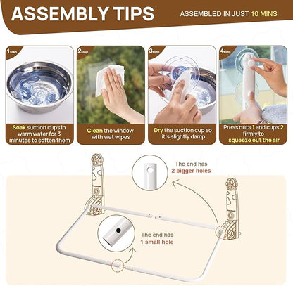 Mewoo 2PC Cat Window Perch, Cordless Window Hammock with Steel Frame and Removable Soft Cover, Embeded Cat Seat with 4 Strong Suction Cups (Grey, 2 Pack)