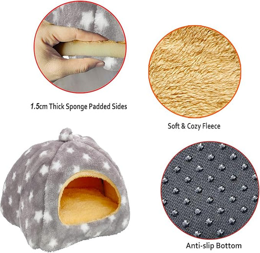 Guinea Pig Bed, Guinea Pig Hideout House Accessories Warm Bed for Small Animals Hamsters Chinchillas Dwarf Bunnies Hedgehogs. M, Light Grey Stars.