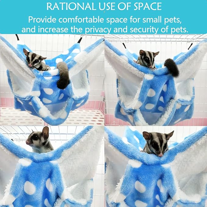 LEFTSTARER Rat Ferret Sugar Glider Cage Hammock Bedding Small Pet Cage Accessories Toy Triple-Layer Hammock Bedding for Hamster Guinea Pig Sugar Glider Rat Ferret Chinchilla Playing Sleeping (Blue)