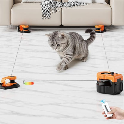 Pet Deluxe Interactive Cat Toys for Indoor Cats, Cat Treadmill Auto/Remote Control DIY Cat Mouse Hunting Toys, Keep Bored Kitten Dog Entertained to Chase, Feather Toy to Exercise Wheel-Orange