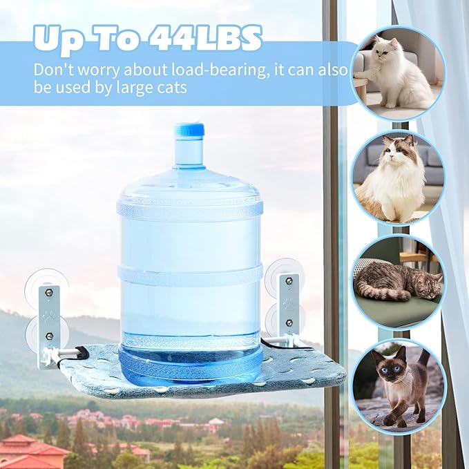 Glow in the Dark Cat Hammock with Cordless Cat Bed, 4 Strong Suction Cups, Warm Soft Zipper Cushions, Moon, Large