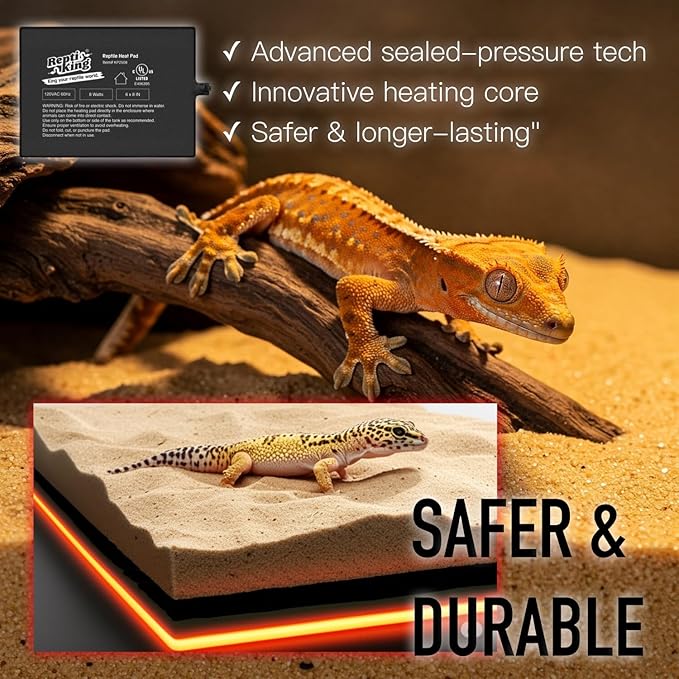 Reptile Heat Pad, 8" X 12" 16W, Heating Pad for Reptile Tank, Lizard, Snake, Bearded Dragon, Hermit Crab, Leopard Geckos Terrarium Heating Mat, Safe & Durable Heat Pad for Reptiles