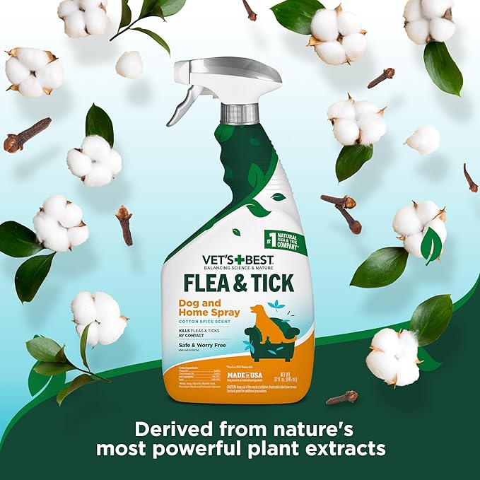 Vet’s Best Flea & Tick Home Spray for Dogs – Plant-Based Flea and Tick Treatment with Cotton Spice Scent – Indoor Flea Spray for Dogs – Made in USA Flea Control for Home Use – 32 oz