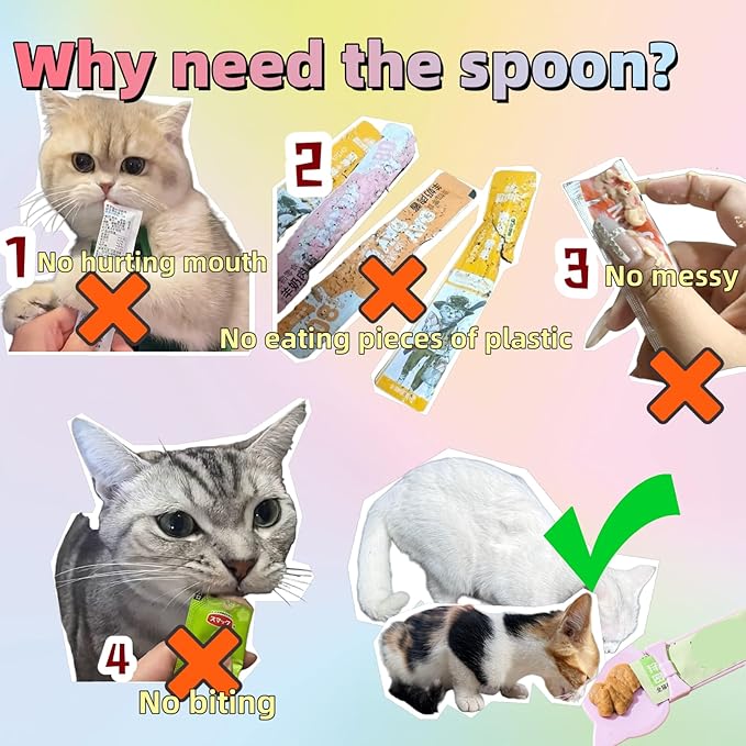 2pcs Cat Strip Feeder, Happy Spoon for Cats, Lickable Squeezable Creamy Treat, Wet Treats Dispenser, Cat Treat Spoon Squeeze, (Beige&Green/Beige&Orange)