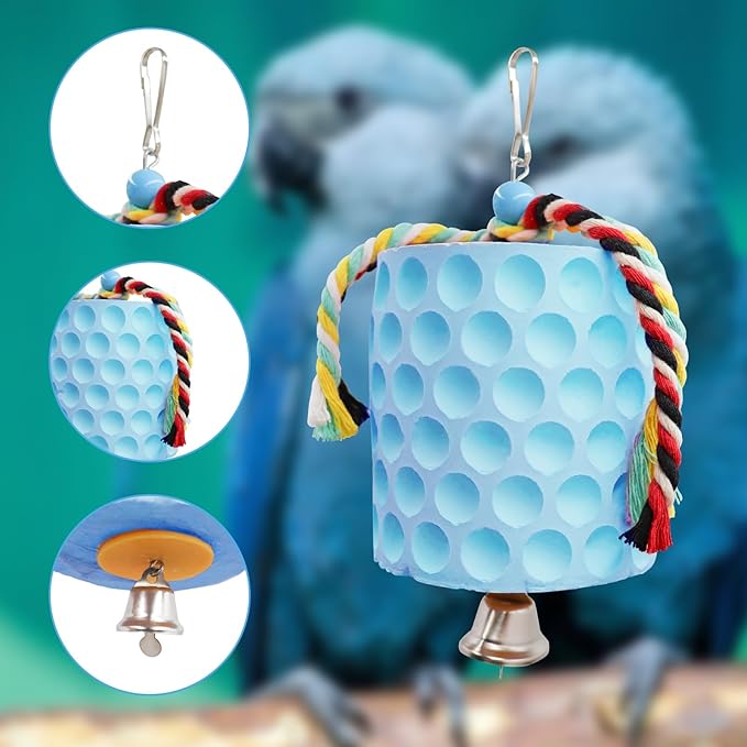 Bird Beak Grinding Stone, Parrot Chew Toys with Bells, Bird Toys, Cage Accessories for African Grey, Amazon Parrots, Budgies, Cockatiels, Lovebirds, Conures, Quakers, Small to Medium Birds