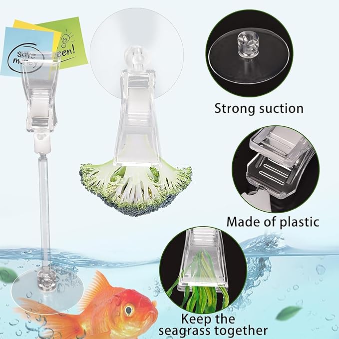 6 Pack Aquarium Suction Cups with Clips - Air Pump Accessories for Fish Tank - Mixed Clips