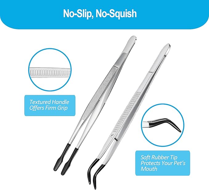 2Pcs Reptile Feeding Tongs with Rubber Tips, Leopard Gecko Tank Accessories, 6 Inch Food Tweezer for Bearded Dragon, Lizards, Jumping Spiders, Frogs and Turtles