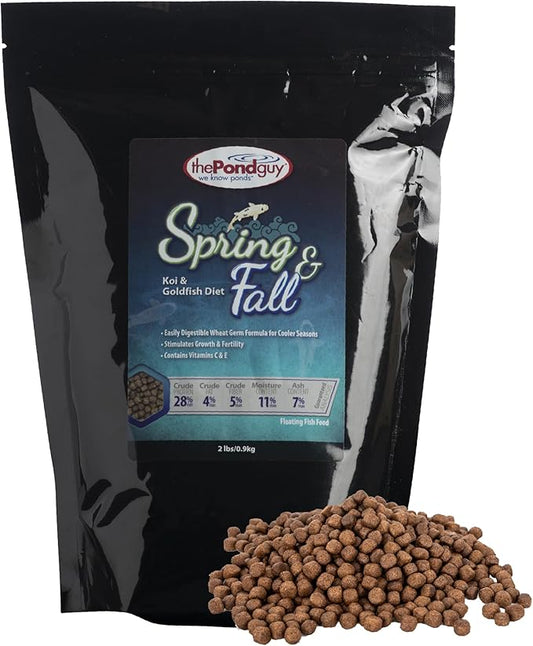The Pond Guy Spring & Fall Wheat Germ Fish Food for Koi & Goldfish, Premium Cold Weather Floating Pellets, Healthy Formula for Winter Nutrition, 2 lbs