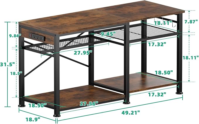 55-75 Gallon Aquarium Stand with 6 ft Power Strip, 5-Tier Metal Frame Fish Tank Stand 40 Gallon Tank Stand 49.2" L*18.9" W Tabletop 780lbs Capacity (Vintage Brown, 55-75 Gallon)