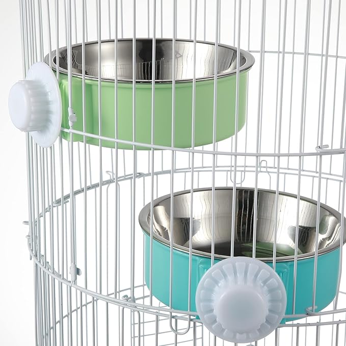12 Pcs Crate Dog Bowls Bulk Puppy Dog Bowls for Kennel, Removable Stainless Steel Kennel Hanging Food Water Feeder Bowl Coop Cup for Cat, Puppy, Birds, Ferret, Rabbit, Gunea Pigs