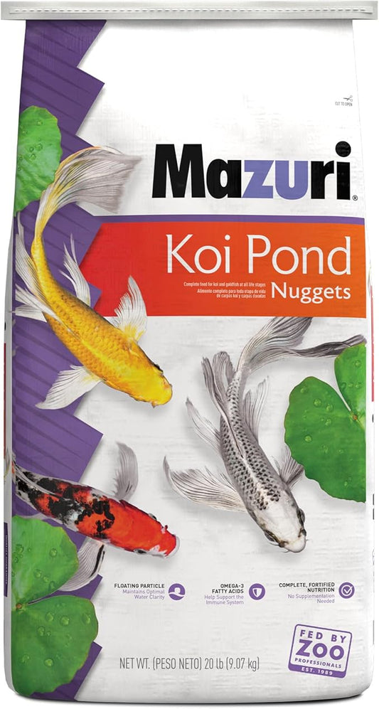 Mazuri Koi Floating Pond Nuggets, Floating Koi Fish Food for Ponds, 20 lbs