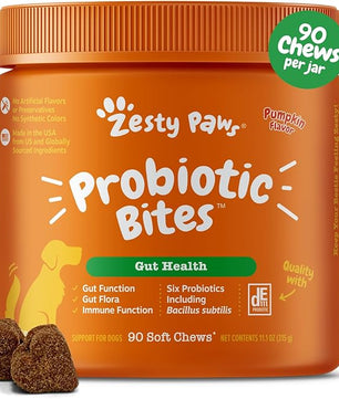 Zesty Paws Probiotics for Dogs - Digestive Enzymes for Gut Flora, Digestive Health, Diarrhea & Bowel Support - Clinically Studied DE111 - Dog Supplement Soft Chew for Pet Immune System - Pumpkin