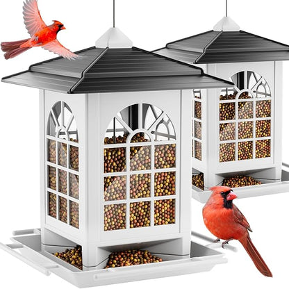 Birdream 2 Pack Bird Feeders for Outdoors Hanging - 7LB Total Capacity Classic Courtyard Design Fun Assembly Bird Feeder, Attracting Wild Birds Cardinals Goldfinches - Black&White
