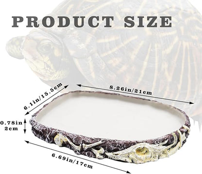 Bearded Dragon Food Bowl Water Dish, Resin Reptile Feeder Kit, Tank Aquarium Terrarium Accessories, Feeding Bowl for Amphibian Hermit Crab Turtle Lizard Chameleon Frog - 8 × 6 × 0.8 inch