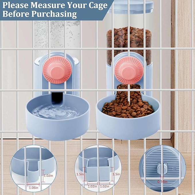 Pet Feeder Waterer Hanging Dog Cat Food Water Dispenser, Automatic Gravity Feeder Waterer Set for Cage Pets, Travel Food Water Bowl Rabbit Feeder for Ferret Small and Medium Animals, Purple