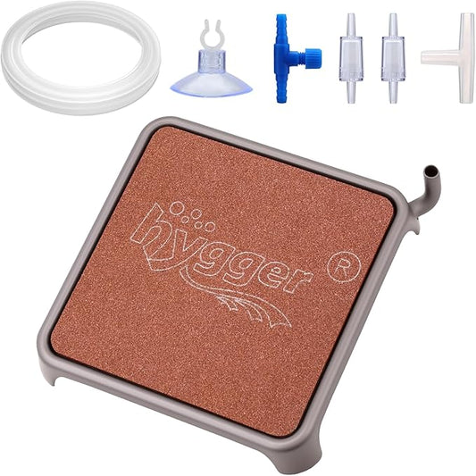 hygger Aquarium Air Stone, 3.23 Inch Nano Air Stone Make Super Tiny Bubble, Ultra Quiet Dissolved Oxygen Diffuser Small Airstone with Stainless Steel Base for Aquarium, Fish Tank & Hydroponic, Square