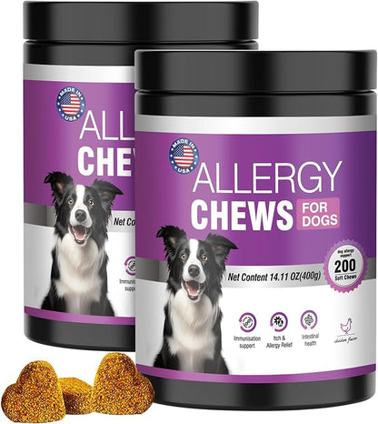 Dog Allergy Chews 400PCs ,Dog Allergy and Itching Skin Relief Anti Itch Aller Immune Bites for Dogs Itching licking Paws Treatment Relief Itchy Allergy Probiotics Vitamins for Skin and Coat Allergies