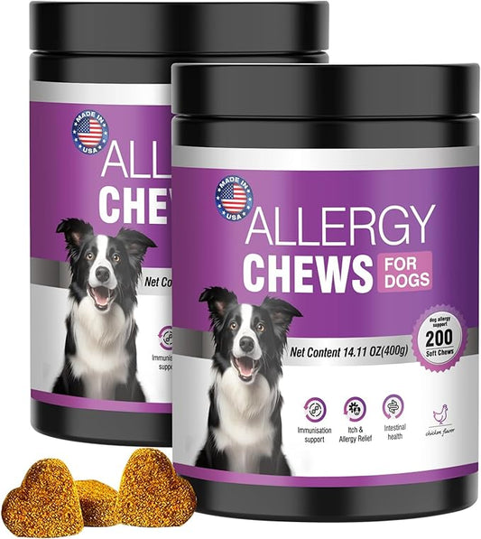 Dog Allergy Chews 400PCs ,Dog Allergy and Itching Skin Relief Anti Itch Aller Immune Bites for Dogs Itching licking Paws Treatment Relief Itchy Allergy Probiotics Vitamins for Skin and Coat Allergies