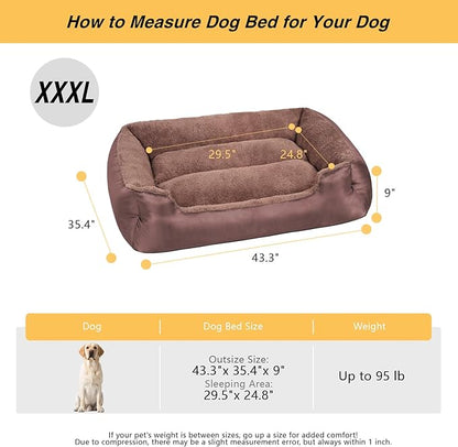 Dog Beds for Large Dogs, Rectangle Washable Pet Bed, Soft Calming Extra Large Dog Bed with Nonskid Bottom, Brown