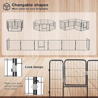 OFIKA Heavy Duty Metal Dog Playpen for Medium/Small Animals, 16 Panels 24”Height x 27" Width, Dog Fence Exercise Pen with Doors, Pet Puppy Outdoor Playpen Pen for Outdoor, Indoor, RV, Camping, Yard