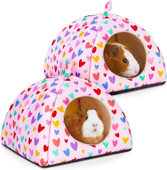 Glittme Guinea Pig Hideout 2Pack Guinea Pig Bed with Soft Pads Washable Small Animal Bed with Non-Slip Bottom Rabbit Hideout for Ferrets, Hamster, S