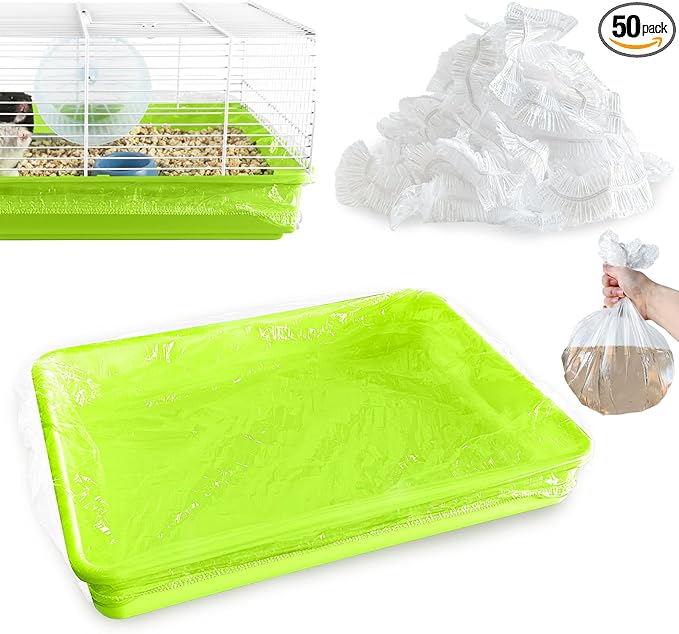 Disposable Small Animal Cage Liners, Rabbit Tray Film Liner Bunny Litter Pan Bags Guinea Pig Cage Toilet Plastic Film for Bird Hamster Chinchilla Hedgehog (50pcs, 27in)