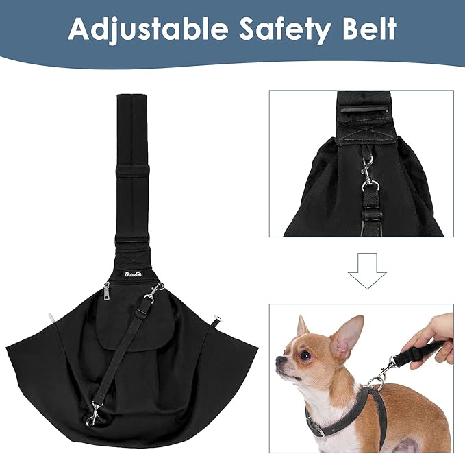 Lukovee Pet Sling, Hand Free Dog Sling Carrier Adjustable Padded Strap Tote Bag Breathable Cotton Shoulder Bag Front Pocket Safety Belt Carrying Small Dog Cat Puppy Machine Washable (BN, L)