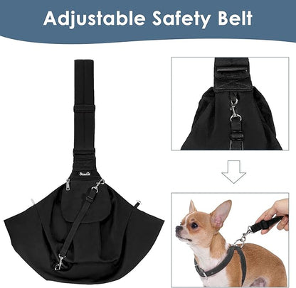 Lukovee Pet Sling, Hand Free Dog Sling Carrier Adjustable Padded Strap Tote Bag Breathable Cotton Shoulder Bag Front Pocket Safety Belt Carrying Small Dog Cat Puppy Machine Washable (BN, L)