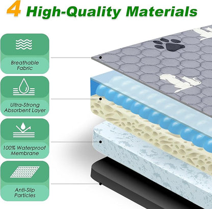 Washable Pee Pads for Dogs, 2 Pack Absorbent Reusable Training Dog Pads Pet Puppy Pads, Non-Slip Potty Pads for Whelping, Playpen, Crate, Bed, Grey 36"x41"