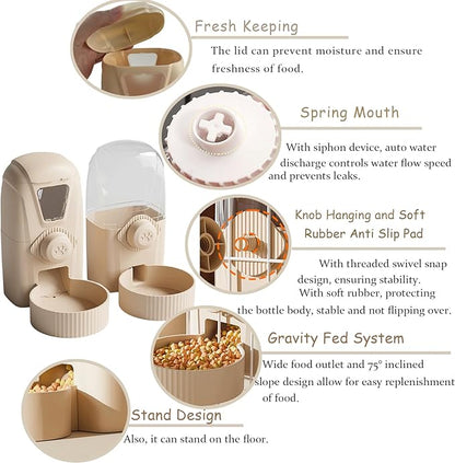 Hanging Cage Automatic Pet Food Water Dispenser 34oz, Large Capacity Feeder Gravity Refill Food and Siphon Suction Water Set for Dog Cat Rabbit Chinchilla and Ferret (Food and Water Dispenser)