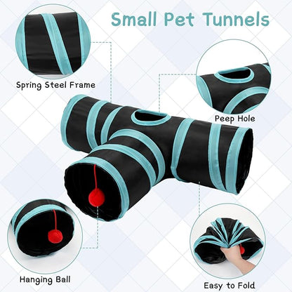 Rypet Guinea Pig Tunnel, 3 Way Collapsible Rabbit Tunnel, Small Pet Tunnels and Tubes with Interactive Ball for Rabbit Ferret Hamster Chinchilla Hedgehog Hiding and Resting