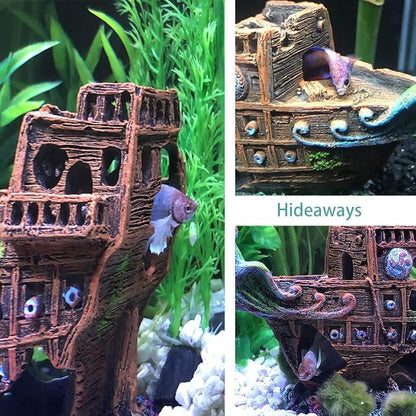 Aquarium Shipwreck Sunken Pirate Ship, Fish Tank Decorations Battleship War Boat for Betta Extra Large XL for 55-75 Gallon Tank