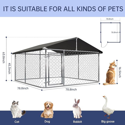 Outdoor Dog Enclosure Heavy Duty Dog Kennel House Mesh Dog Big Cage Pet Kennel Steel Fence with Secure Lock