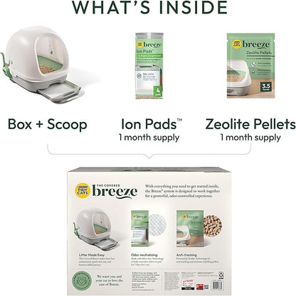 Purina Tidy Cats Hooded Litter Box System, BREEZE Hooded System Starter Kit Litter Box, Litter Pellets & Pads