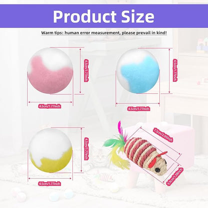Two Color Plush Balls 40 Pcs 1.8 Inches and it Comes with Two Mouse Toys, Cat Kicker Exercise Toys, Silent Plush Elastic Ball for Kitty