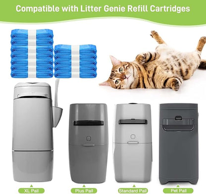 12 Pack Cat Litter Refill Bags, 100% Odor Lock Litter Refills Compatible with Litter Genie XL/Plus/Standard/Pet Pail