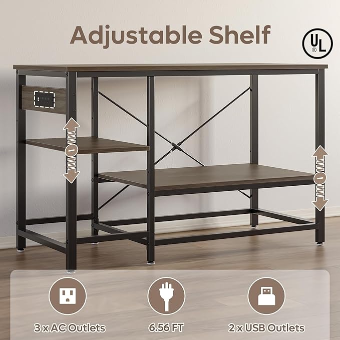 55 Gallon Fish Tank Stand with Charging Station, 49.2x13.8 Metal Aquarium Stand with 3-Tiers Adjustable Storage Shelves, 6-Legs Reptile Terrarium Stand, 700 LBs