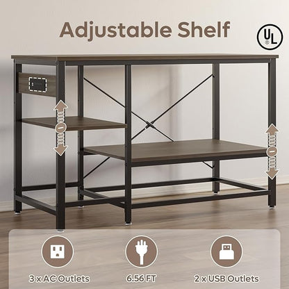 55 Gallon Fish Tank Stand with Charging Station, 49.2x13.8 Metal Aquarium Stand with 3-Tiers Adjustable Storage Shelves, 6-Legs Reptile Terrarium Stand, 700 LBs