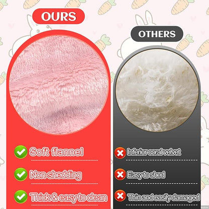 MEWTOGO 13 x 14In Rabbit Bed, Thickened Soft Snuggle Bunny Bed, Cuddle Cushion Plush Mat with Cotton Lounger Pillows, Small Pet Flop Mat for Cage Sleeping Indoor, Pink