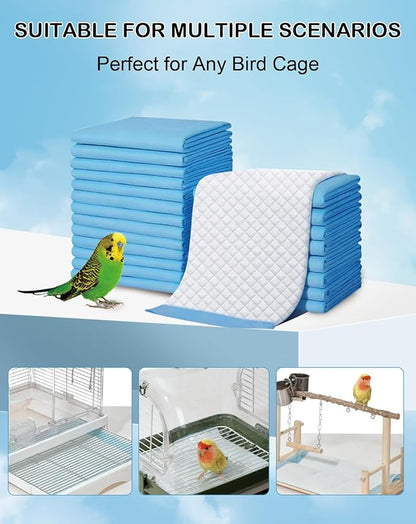 100 Pcs Disposable Bird Cage Liner 12.9" X 17.7" Birds Cage Liners Super Absorbent Birdcage Liners Parakeet Cage Training Accessories with Quick-Dry Surface for Cockatiels Canaries Parrots