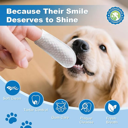 Dog Dental Finger Wipes, Teeth Cleaning Wipes for Dogs & Cats, Remove Plaque Tartar Stains, Freshen Breath, No-Rinse Toothbrush Alternative, Cat Dental Care Formula, Toothbrush-Like Texture, 50 Count