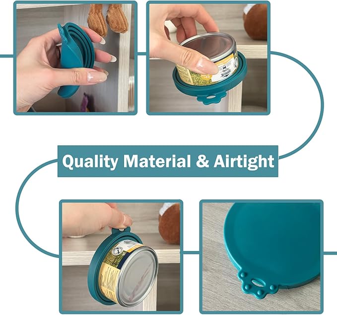 Pet Can Opener & 3 Pcs Cat Food Can Lids | Universal BPA Free Silicone Covers & Multi-Function Wet Food Spoon for Cat and Dog Food(Dark Blue)