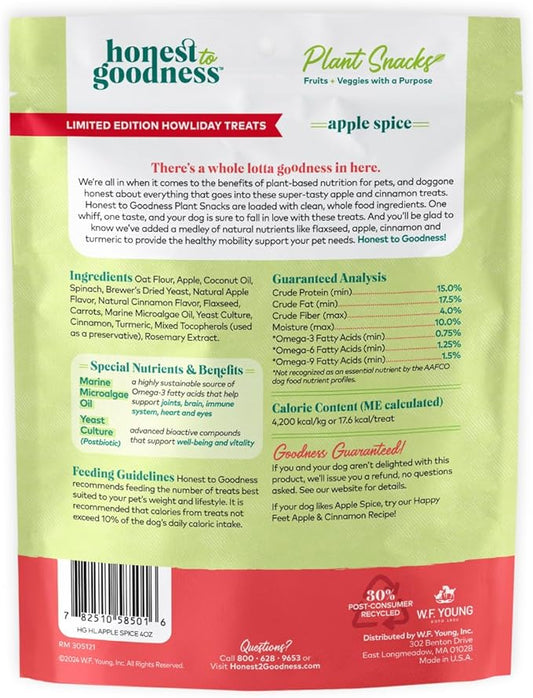 Honest to Goodness Plant Snacks Limited Edition Holiday Apple Spice Recipe Dog Treats, 4oz