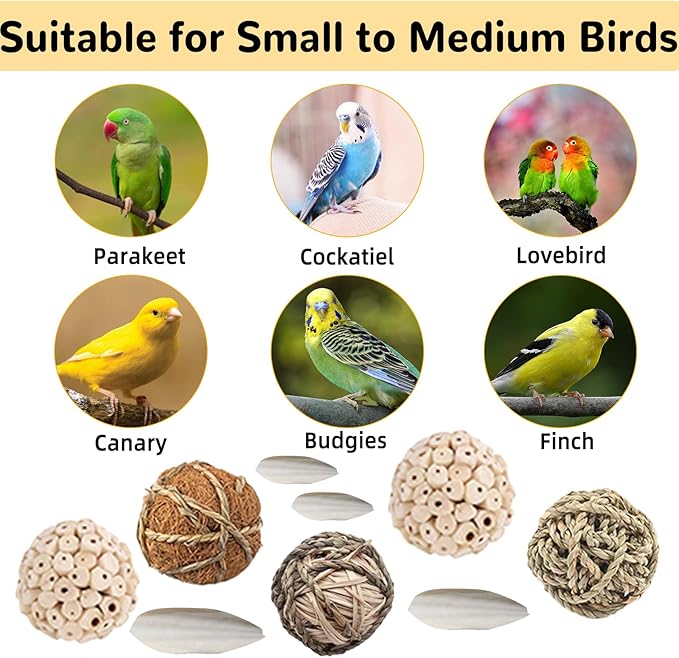 Bird Toys Sola Balls Parakeet Toys Natural Soft Chew Grass Balls with Cuttlebone for Parrots Conures Rabbits Hamster Guinea Pig Chinchilla(Style 2, 18 PCS)