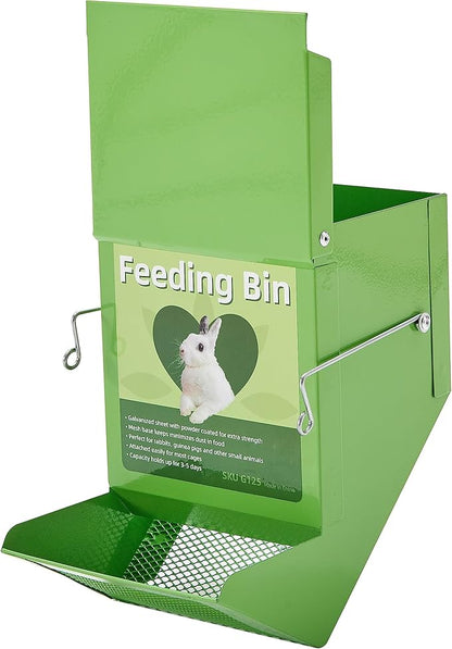 Metal Small Animal Feeder with Lid, Heavy Duty, Large Capacity Food Dispenser, Great for Rabbits, Guinea Pigs, Chinchillas and Other Small Animals. (4.6 inch, Green)